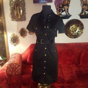 Calvin Klein Black Military Style Button Dwn Dress